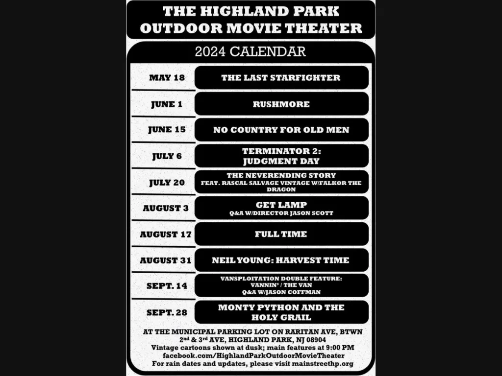 The Highland Park Outdoor Movie Theater Schedule for 2024